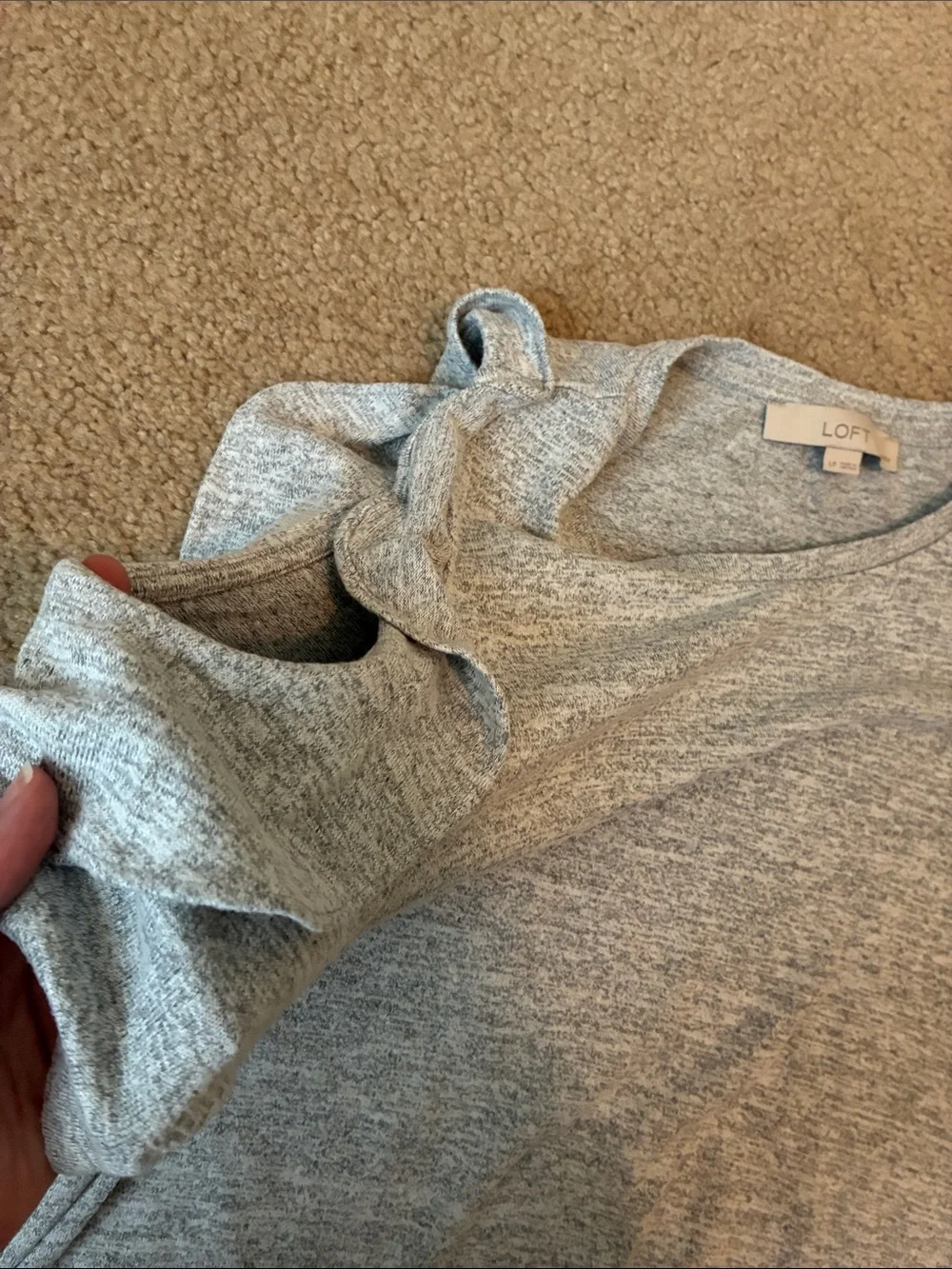 LOFT Heather Gray Short Sleeve Ruffle Detail Tee